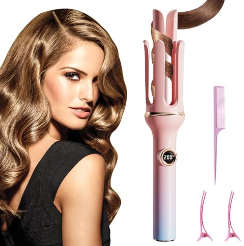 Circle Ferro Arricciacapelli Automatico Victop 32mm Automatico Bacchetta Arricciacapelli Anti-groviglio Ceramica Rotante a 360° Bigodini con 13 Temperature per Capelli Lunghi Styling Ricci (Rosa)