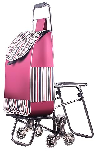 Generisch Zusammenklappbarer Einkaufstrolley mit Sitzfläche und wasserdichter Abdeckung, Treppensteiger Trolley mit 6 Gummirädern, faltbar und tragbar