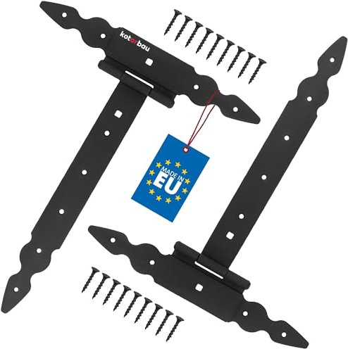 KOTARBAU® 2 x Charnière en T de 300 mm en Acier noir | Charniere Porte Lourde | Penture | Charniere Portail | Charnière Porte Lourde | Penture Volet Bois | Charnieres | Charniere Noir | Charnières