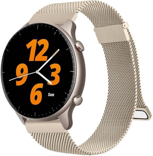 Mugust Edelstahl Mesh Metall Ersatzarmband für Amazfit GTR 4/3/3 Pro/2/2e/47mm/Stratos 3, 22mm Armband für Damen Herren (Vintage Gold)