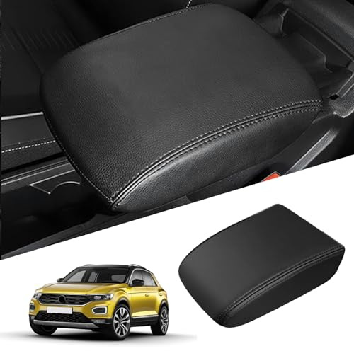 Housse D'accoudoir Central Compatible avec VW T ROC 2018-2024 Protection Accoudoir Console Central PU Microfibre d'Accoudoir Voiture en Cuir - Noir