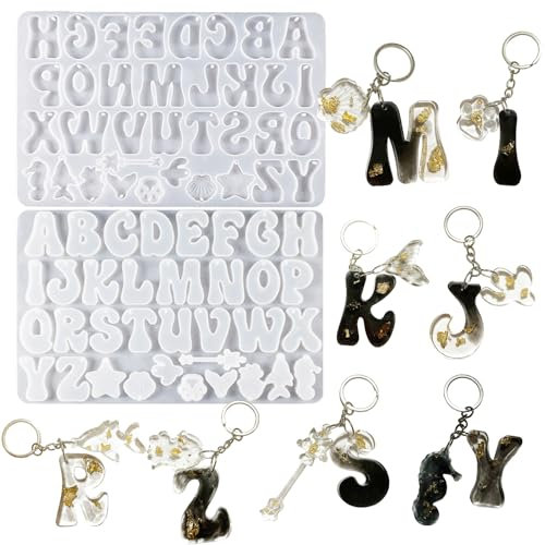 YRIHJIXQ Stampi per alfabeti Stampo in resina epossidica perforato a forma di lettera silicone con fori Ciondoli e accessori