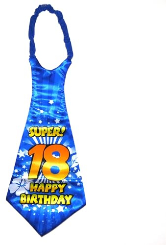 Happium Super Happy 18 Birthday Tie Number 18 Birthday Party Supplies, Party By Age 18 Ideas and Decorations Funny Birthday Sash Blue 18 Number Tie