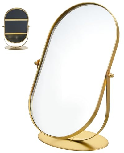 PRETYZOOM Schminkspiegel Gold Vintage Einseitiger Kosmetikspiegel Aus Metall Mit Stabilem Standfuß Tischspiegel Für Schminktisch Badezimmer Schlafzimmer Und Schreibtisch Tragbar Für Zuhause