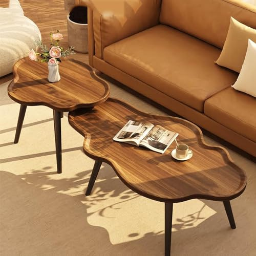 CUXAHO Couchtisch Satztisch 2er Set, Wohnzimmertisch Modern, Beistelltisch Set Rund für Wohnzimmer,Home Office(Brown)