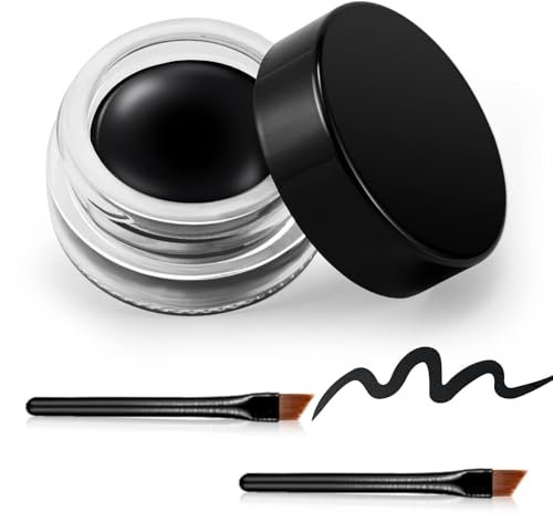 Erinde Schwarz Gel Eyeliner, Wasserfest Langanhaltende Creme Eye Liner Gel, Hochintensive Pigmente, Wischfestes Eyeliner Makeup, Black Eyeliner mit 2 Eyeliner-Pinseln 02#