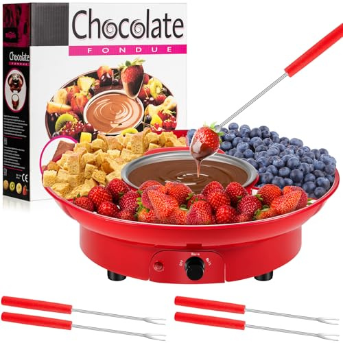 Lallisa Elektrisches Fonduetopf-Set, Schokoladenfondue-Set, elektrischer Fondue-Hersteller, abnehmbare Serviertabletts mit 4 Bratgabeln, Geschenk-Set für Date, Nacht, Hauseinweihung, Schmelzpartys