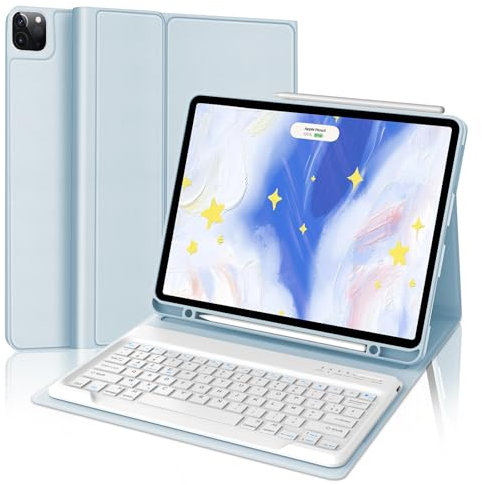 FOGARI Coque Clavier pour iPad Pro 12.9 2022 | Étui pour iPad Pro 12.9 2021/2020/2018, AZERTY Français Étui Clavier Magnétique Bluetooth sans Fil, Bleu