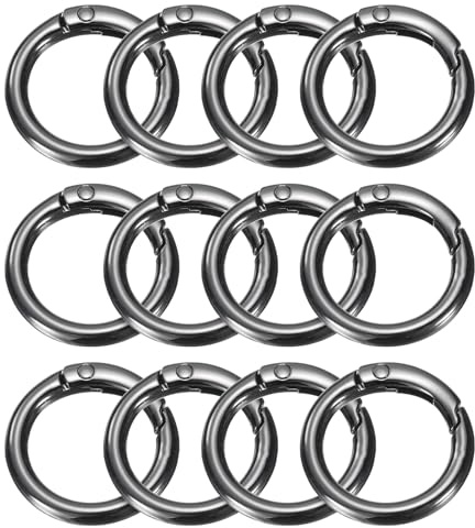 QUARKZMAN 12 Stück Runder Karabiner 25mm, Universeller Premium-Schlüsselanhänger Geeignet für DIY-Schlüsselanhänger, Rucksäcke, Geldbörsen, Handtaschen, Schwarz