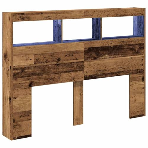vidaXL Headboard Cabinet with LED Old Wood 140x17x102 cm