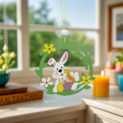 Kleines Hochbeet Osterhase Holz Hängendes Ornament Holz Handwerk Für Urlaub Dekoration Valentinstag-Dekorationen (A, One Size)