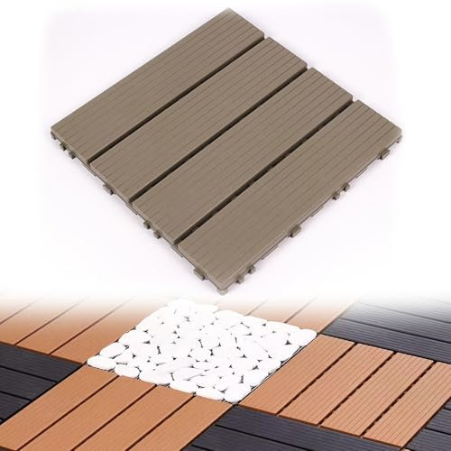 Baldosas de tarima compuesta, 11 piezas de plástico para tarima exterior de jardín, 30 x 30 cm, cuadradas, para patio, para interior y exterior, en marrón claro.(Color:55)