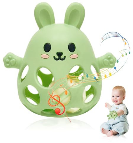 Jouet Dentition Bébé & Balle Sensorielle Bebe, Jeu Eveil 3-18 Mois, Balle de Préhension + Anneau en Silicone, Jouet Montessori pour Dentition & Sensations, Cadeau Filles Garçons (at-1)