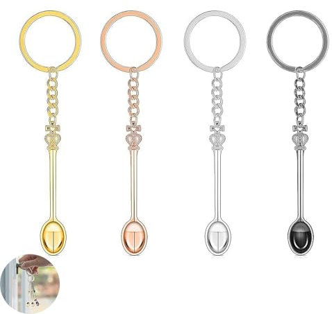 4 PCS Mini Spoon Keychain, Tiny Spoon, Mini Crown Spoons Keychain, Ring Tiny Spoons for Filling Vials(4 Colors)