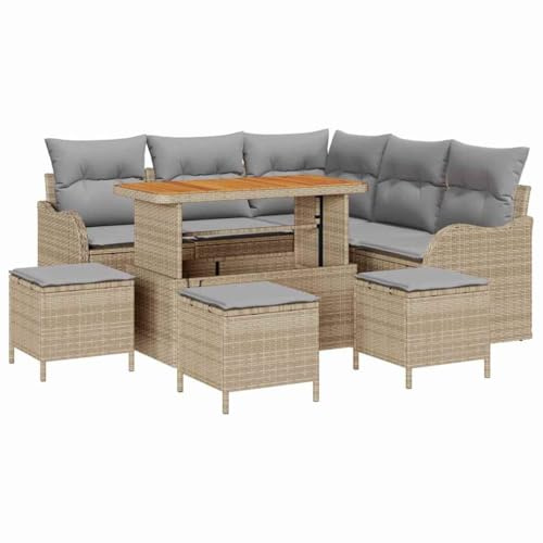 vidaXL 5-teiliges Garten-Sofa-Set mit Kissen in Beige aus Rattan – Bequeme Sitzmöbel für die Terrasse, Lounge-Möbel, rechteckige Anordnung mit Tisch und Loungern