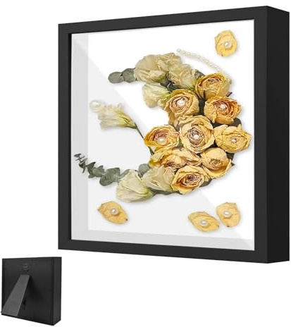 Bilderrahmen zum Befüllen, DIY Holz Quadratischer Vitrine Rahmen 30 x 30 cm, mit Transparente Acrylplatte, DIY Blumen Schattenbox Tiefer 3cm, für Geschenke, Dekorationsobjekten(Schwarz)
