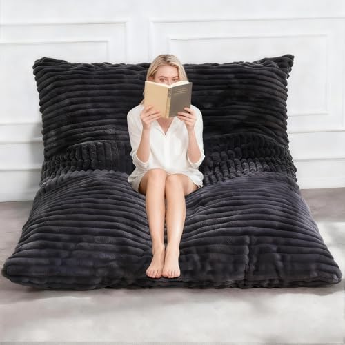 SXBCyan Riesiger Plüsch-Sitzsackbezug for Erwachsene (Ohne Füllstoff), 140 X 180 cm, Dicker Weicher Sitzsack-Stuhl Aus Kunstfell, Kissen, Sofabezug, Relax-Lounge(140x180cm-dark Grey)