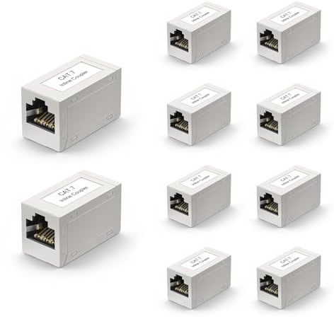 VCELINK RJ45 Kupplung, Cat7 LAN Verbinder, 10 Gbit/s, 10 Stück | Vergoldeten Kontakten LAN Adapter, Kabel Verlängerung für Cat7 Cat6A Cat6 Cat5e Cat5 Netzwerkkabel, Patchkabel