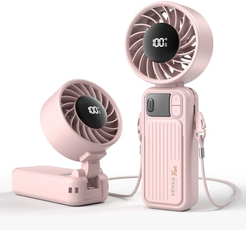 KinYiLO Portable Handheld Fan with 4000mAh Battery – 100-Speed Rechargeable Personal Cooling Fan, 16-Hour Runtime, 3-in-1 Desk & Handheld & Tilt Fan, Ultra-Quiet for Travel Beach Office, (Pink)