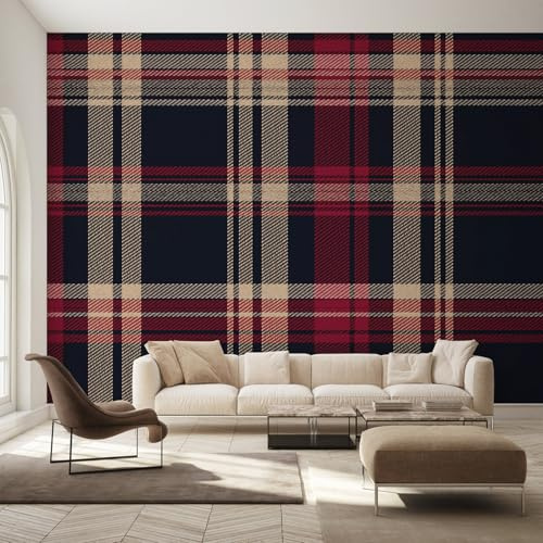 Tartan Wallpaper Black Red, Gingham Buffalo Check Plaid Wall Paper for Bedrooms, Home Decor Photo Wallpaper for Living Room 150x105 Non-Woven Wall Mural W&51