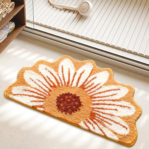 Loismood Blumenmuster-Badematte Niedliche Teppich Super saugfähiger Badematte rutschfeste Maschinenwaschbare Teppich für Wohnzimmer, Schlafzimmer und Küche (50 x 80 cm, Gelbe Blumen)