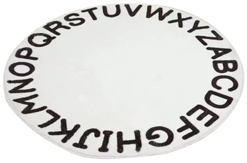 STAHAD Runder Kinderteppich mit ABC Motiv rutschfeste Bodenmatte aus Weichem Material 80 X 80cm Weißes Alphabet Bodendekoration für Kinderzimmer und Spielbereiche