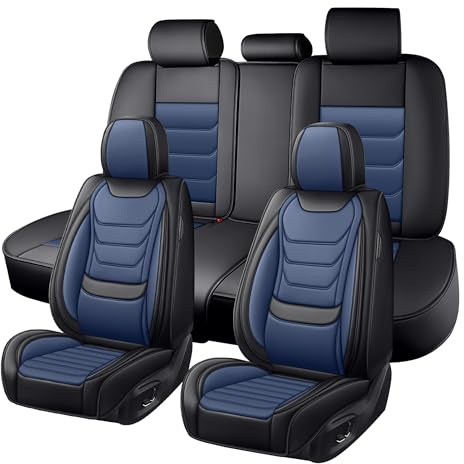 XIAOPYO Autositzbezüge passend für Volkswagen Touran 2002-2026, 5 Sitze Komplettset, wasserdicht & langlebig, kompatibel mit Seitenairbags, hochwertiges Nappa-Leder Sportsitzbezug.(Schwarz-Blau)