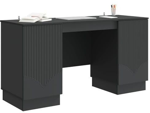vidaXL Schreibtisch mit Regal Schwarz 142,5 x 50 x 75 cm Holzwerkstoff, Moderne Wohnzimmermöbel, rechteckig, vielseitig, viel Stauraum, anpassbar für lebendige Räume