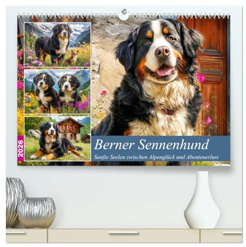 Berner Sennenhund. Sanfte Seelen zwischen Alpenglück und Abenteuerlust (hochwertiger Premium Wandkalender 2026 DIN A2 quer), Kunstdruck in Hochglanz: ... in malerischer Alpenkulisse (CALVENDO Tiere)