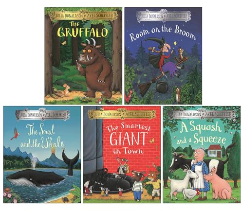 Julia Donaldson 5 Books Collection (Set 1) – The Gruffalo, Room on the Broom, The Snail and the Whale, The Smartest Giant in Town & A Squash and a Squeeze – Children’s Picture Book Set