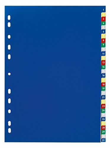 Durable Zahlenregister mit farbigen Taben, 1-31, Universallochung, farbiger Ablauf, 675627
