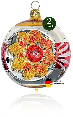 Thüringer Weihnacht 52-076 Christbaumkugel mit Reflex, 8 cm, Nostalgie-Stil rot/Gold, 2 Stück
