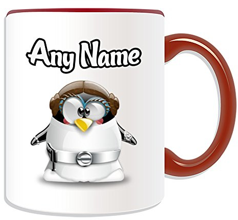 Personalised Gift - Princess Leia Organa Mug (Penguin Film Character Design Theme, Colour Options) - Any Name / Message on Your Unique - Costume Movie Superhero Hero Star Wars Jedi Lightsaber Laser Sword General Skywalker