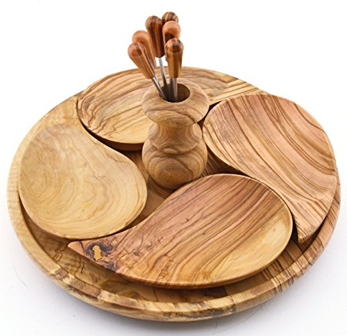 ART ESCUDELLERS Juego 4 BANDEJAS Gota en Madera de Olivo Hecho a Mano. 22 cm x 22 cm x 11 cm