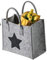 LA FIORE 24 hochwertige Filztasche Shopper mit Stern Einkaufstasche Shopper Allzweck Korb Zeitung Flaschen und Holz Aufbewahrung verschiedene Größen (Hell grau, Klein - Small) 30x18cm H.27/40cm