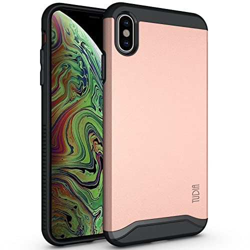 TUDIA DualShield Designed for iPhone Xs MAX Case (2018), [Merge] Shockproof Military Grade Drop Protection Raised Edge Slim Dual Layer Hard PC Soft TPU Heavy Duty Protective Cover - Rose Gold