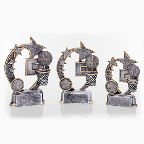 Henecka Basketball-Pokal, Resinfigur Basketball, Silber mit altgold, mit Wunschgravur, Größe 12,7 cm