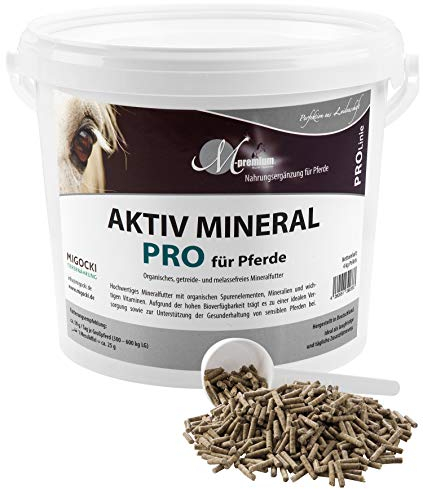 MIGOCKI AKTIV Mineral PRO – 4 kg – Mineralfutter für ältere Pferde – Organische Bindung, Getreide- und Melassfrei, Pellets