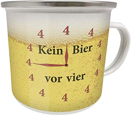 Blechwaren Fabrik Braunschweig GmbH Emaille Becher 0,5 L - KEIN Bier VOR Vier ! Uhr ZEIGT Vier - EB80 Tasse Mug