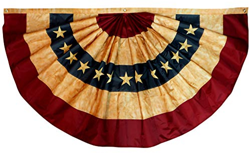 Anley Vintage Style Tea Teint USA Drapeau de Ventilateur plissé 1,5 x 3 Pieds en Nylon - étoiles brodées et Rayures Cousues - 4 rangées de Points de Verrouillage - Drapeaux de Ventilateur plissés