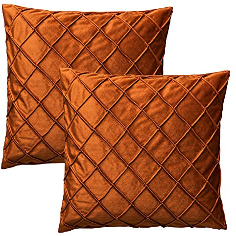 BOHORIA® 2er Pack Samt Kissenbezug Kissenhülle Dekorative Kissenbezug Dekokissen Sofakissen Lendenkissen Wurfkissenbezug (43x43, Pumpkin)