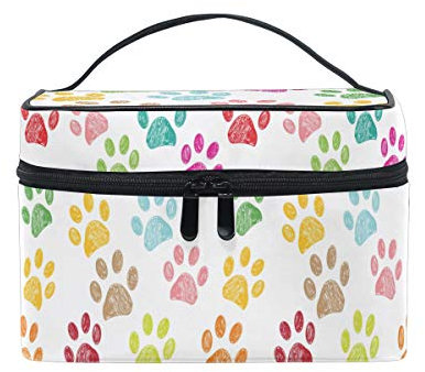 Trousse de maquillage de grande capacité - Organiseur coloré - Motif empreintes de pattes de chien - Trousse de toilette portable pour femme et fille, multicolore, 23*16*17cm, Trousse de toilette