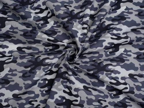 Bedruckter Polycotton-Stoff, graues Camouflage, Meterware
