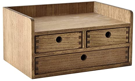 KIRIGEN Wood Desktop Organizers with Drawers Home Workspace Office Supplies Wooden Storage Box Shelf Case Hold Makeup Box with 3 Drawers and 1 Shelves Dark Brown