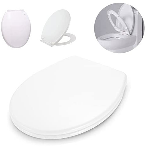 Toilet Seat, Soft Close Toilet Seat White with Quick Release for Easy Clean, Heavy Duty Urea-Formaldehyde Anti-Bacterial Material with Adjustable Stainless Hinges, O Shape Toilet Lid Loo Seat