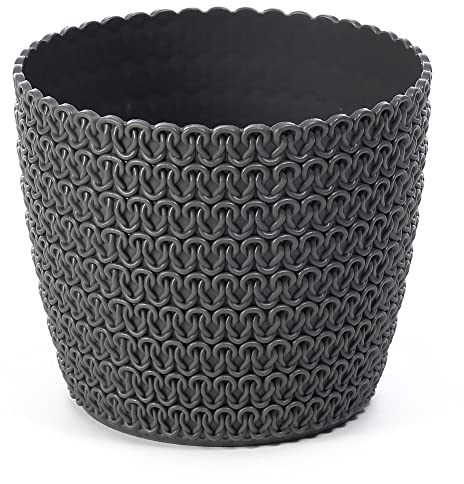 Home Garden Ornaments Plant Pots Indoor – Plastic Planter with Woven Effect Texture Without Drainage Holes Flower Pot (Anthracite, 30cm / 11.8 inch)