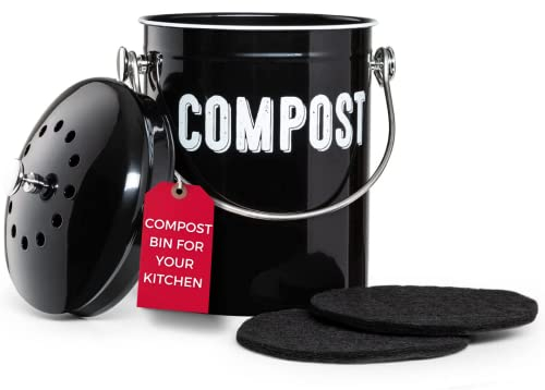 Granrosi Poubelle à compost de comptoir de cuisine – Seau à compost d'intérieur de 5 litres avec couvercle pour cuisine ; bac à compost de cuisine antirouille et inodore pour comptoir ; 3 filtres à