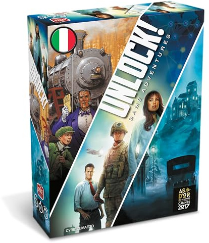 Asmodee Unlock!, Game Adventures, Brettspiel mit App, Escape Room, 1-6 Spieler, 10+ Jahre, italienische Ausgabe
