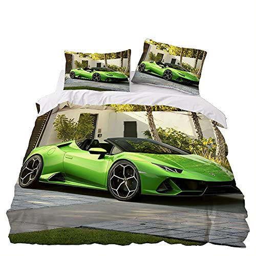 Tomifine Kinder Rennwagen Bettwäsche Set Sportwagen Extreme Sport Thema Bettbezug Mikrofaser Cars Automotiv Bettbezüge mit Reißverschluss und 2 Kissenbezug (155x220 cm + 80x80 cm,Rennwagen 7)