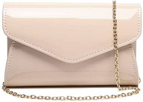 Clutch aus Lackleder für Damen, Abendtasche, stilvolle Umhängetasche, Geldbörse, für Weihnachten, Hochzeit, Party, Abschlussball, Nude 916